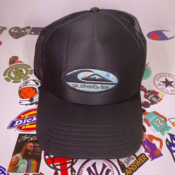 Quicksilver Snapback Mesh Trucker Hat Black New NWT - Picture 1 of 7
